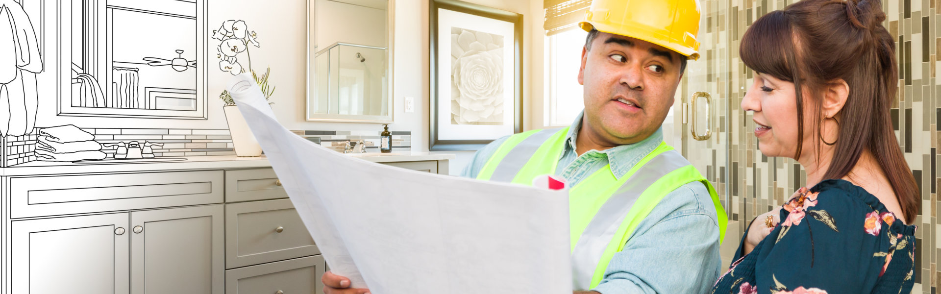 male contractor talking with female client